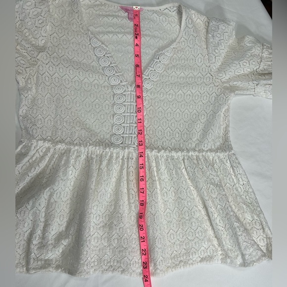 Lilly Pulitzer Inez White Eyelet Lace Diamond Geo Lace Resort Romantic Top Sz S - Picture 12 of 13